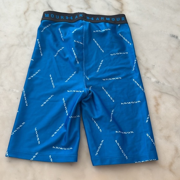 Under Armour Women's HeatGear Armour Bike Shorts 8" Inseam BLUE LOGO PRINT Sz XS - Picture 5 of 8